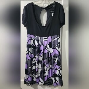 Connected Apparel Black and Purple Floral Mini Dress
